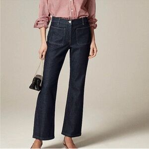 J Crew High-Rise Dark Blue Wide-Leg Jeans - Clean Pocket Detail size 28